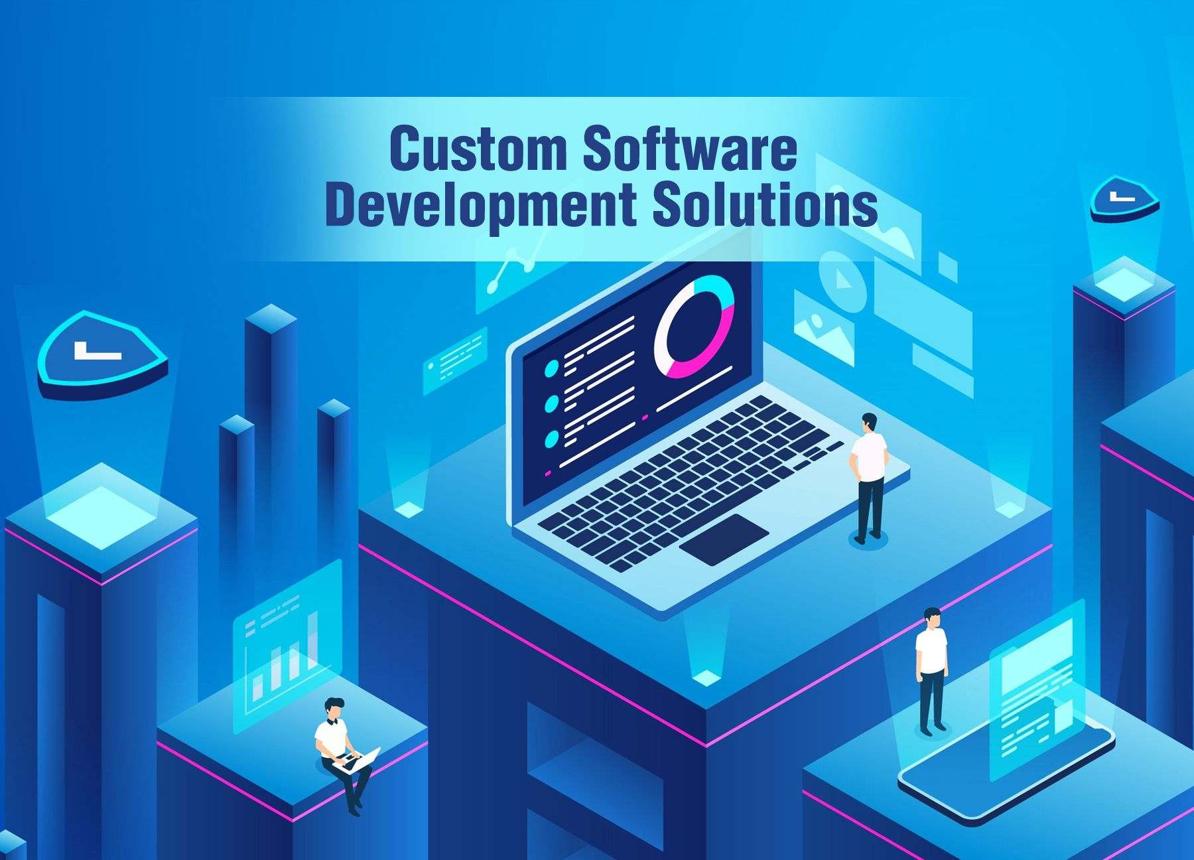 Isometric illustration of a custom business software build